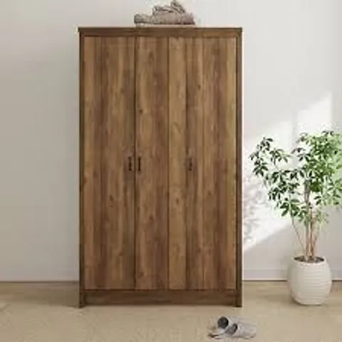 BOXED GFW BOSTON 3 DOOR KNOTTY OAK WOOD WARDROBE (3 BOXES)