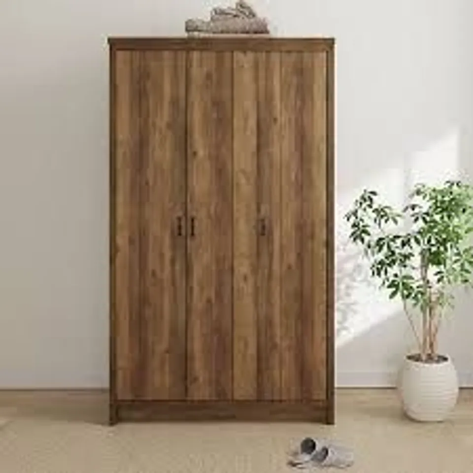 BOXED GFW BOSTON 3 DOOR KNOTTY OAK WOOD WARDROBE (3 BOXES)