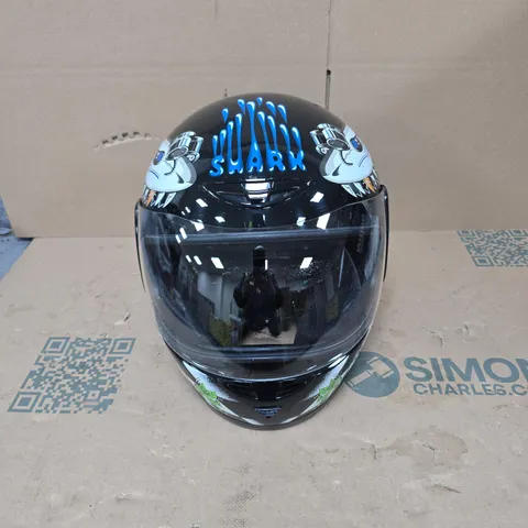 SHARK FULL-FACE MOTORCYCLE HELMET – BLACK WITH BLUE GRAPHIC ARTWORK BOXED