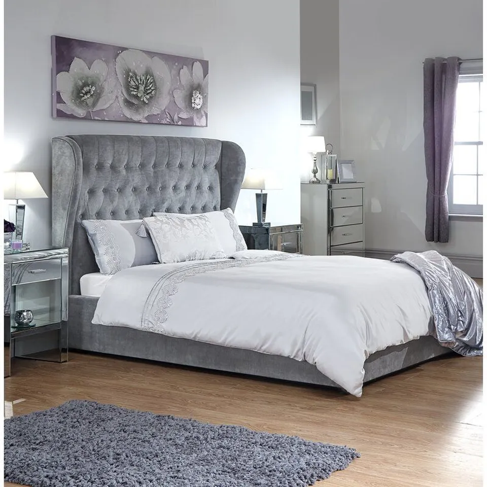 BOXED CLEMENS UPHOLSTERED OTTOMAN BED-DOUBLE (4'8) PLATINUM GREY