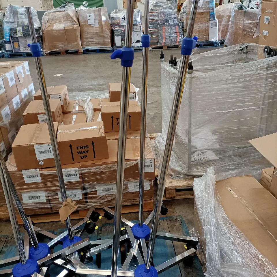 PALLET OF APPROXIMATELY 16 ASSORTED DRIP STANDS ON WHEELS