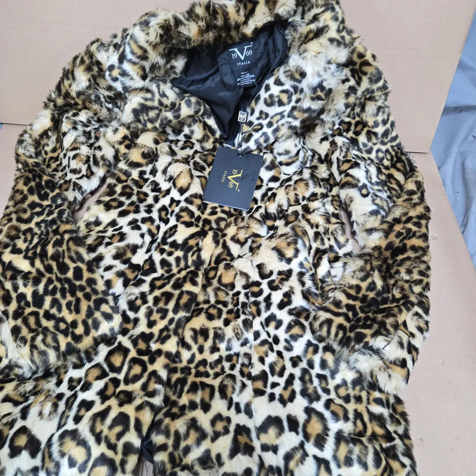 VERSACE 19.69 ITALIA LEOPARD PRINT FAUX-FUR COAT – WOMEN'S - SMALL