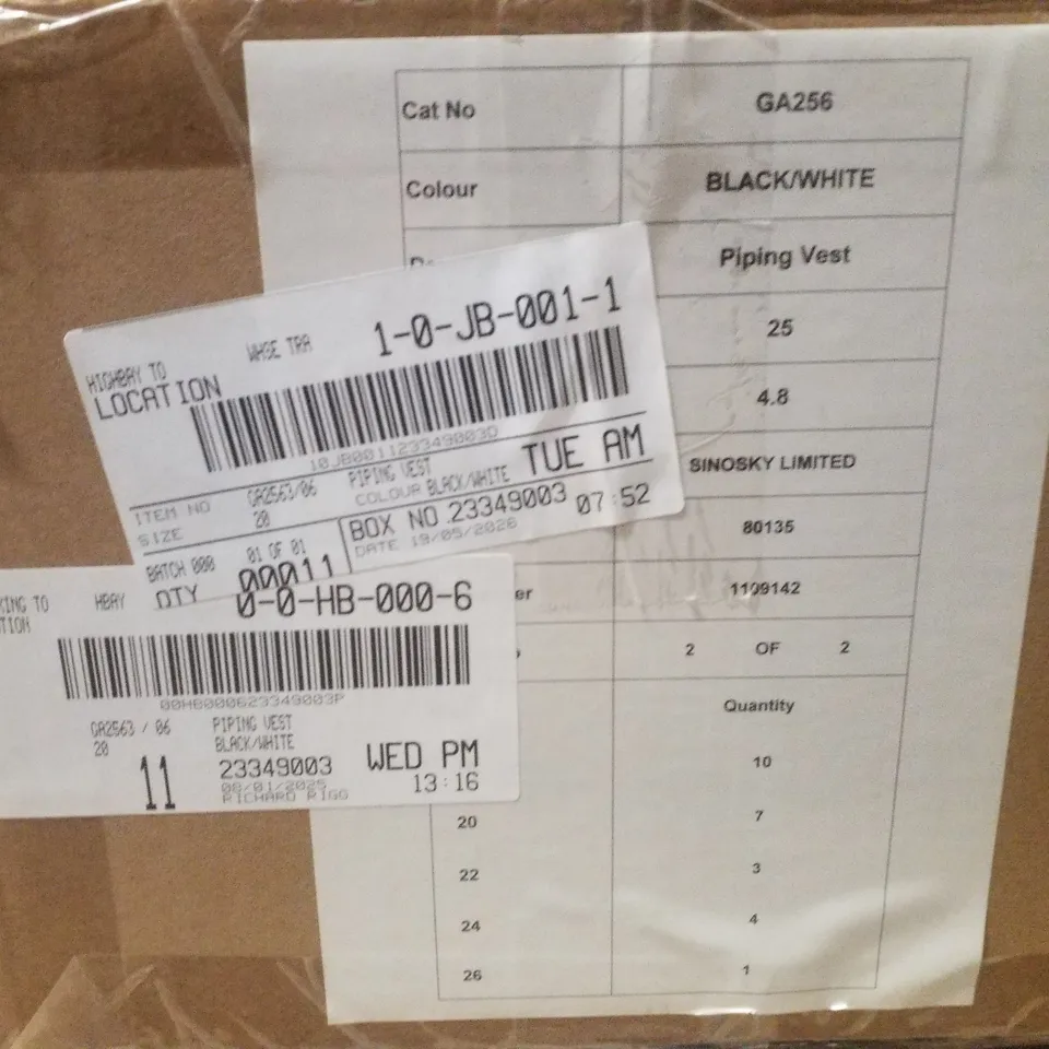 BOX CONTAINING APPROXIMATELY 11 BRAND NEW SIMPLY BE BLACK/WHITE PIPING VESTS - SIZE 20