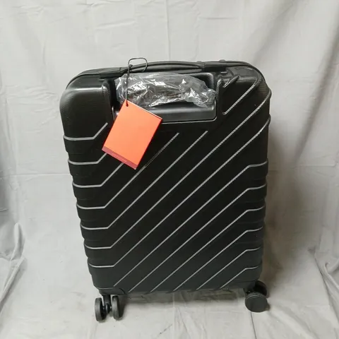 VALENTINO BLACK HARD-SHELL LUGGAGE SUITCASE WITH DIAGONAL STRIPES