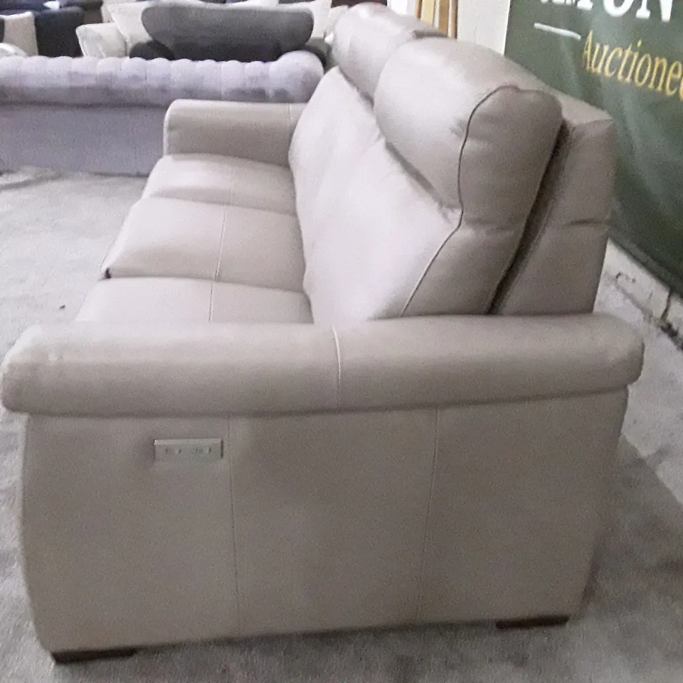 QUALITY ITALIAN DESIGNER ADRIANO ELECTRIC RECLINER LARGE SOFA - TAUPE LEATHER