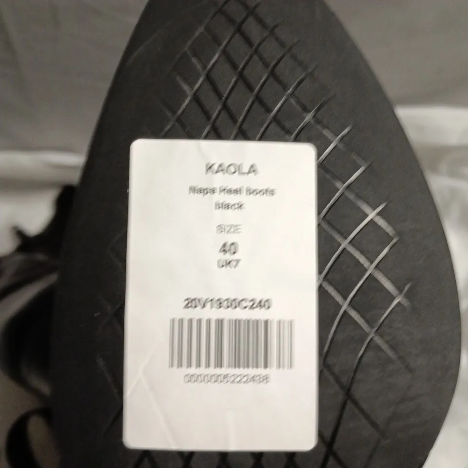 KAOLA BLACK NAPPA LEATHER HEEL BOOTS, WOMEN'S ANKLE BOOTS, UK7 (EU40)