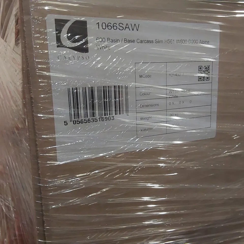PALLET CONTAINING A LARGE QUANTITY OF BRAND NEW ASSORTED BATHROOM FURNITURE ITEMS INCLUDING: CALYPSO BASE CARCASSES