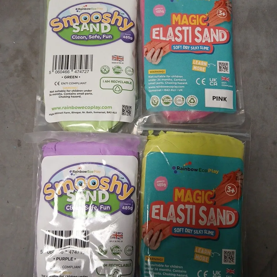 LOT OF 4 PACKS OF SMOOSHY ELASTIC SAND IN ASSORTED COLOURS
