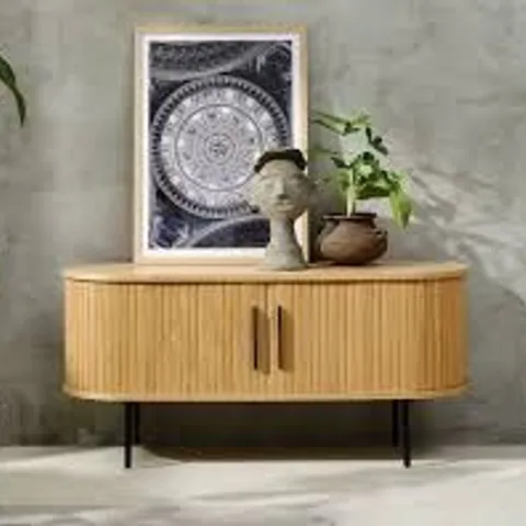 BOXED NOLA TV LOWBOARD - NATURAL OAK/BLACK METAL LEGS (1 BOX)