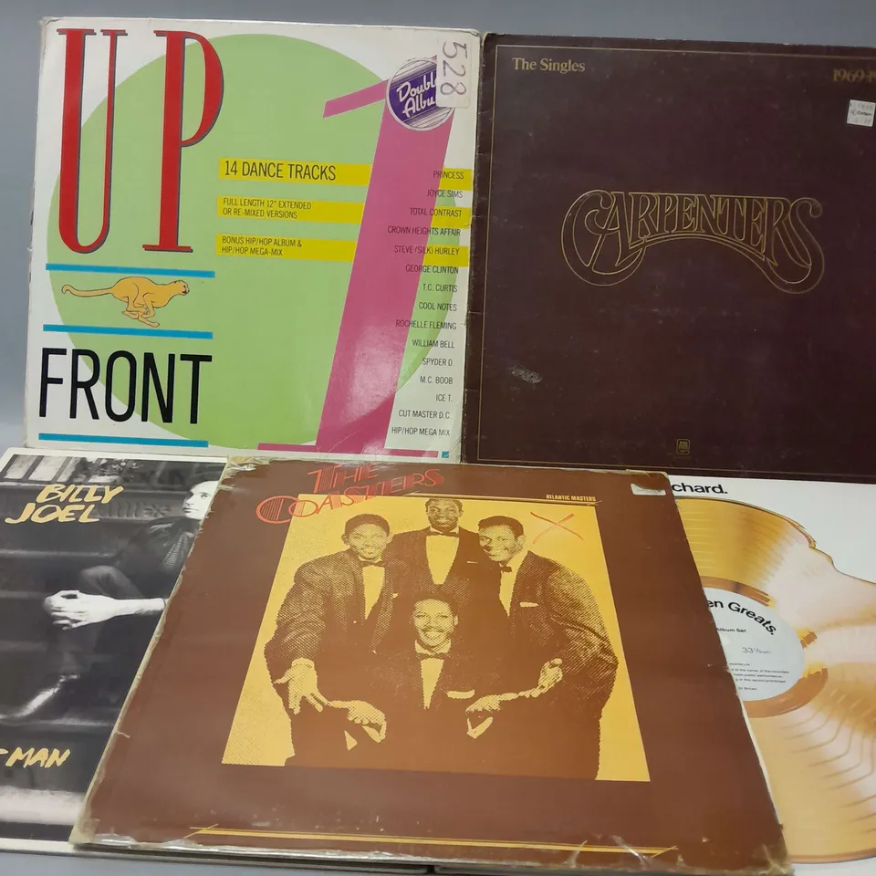10 ASSORTED VINYL RECORDS TO INCLUDE BILLY JOEL AN INNOCENT MAN, CARPENTERS THE SINGLES, THE COASTERS ATLANTIC MASTERS, ETC