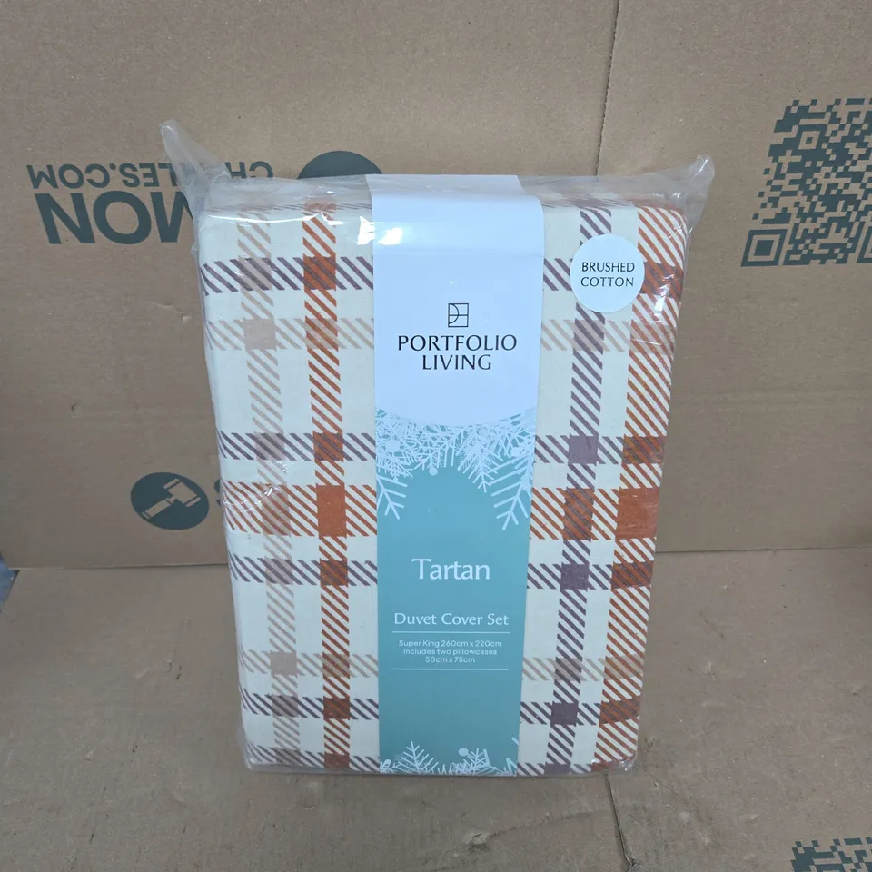 PORTFOLIO LIVING TARTAN DUVET COVER SET - SUPER KING
