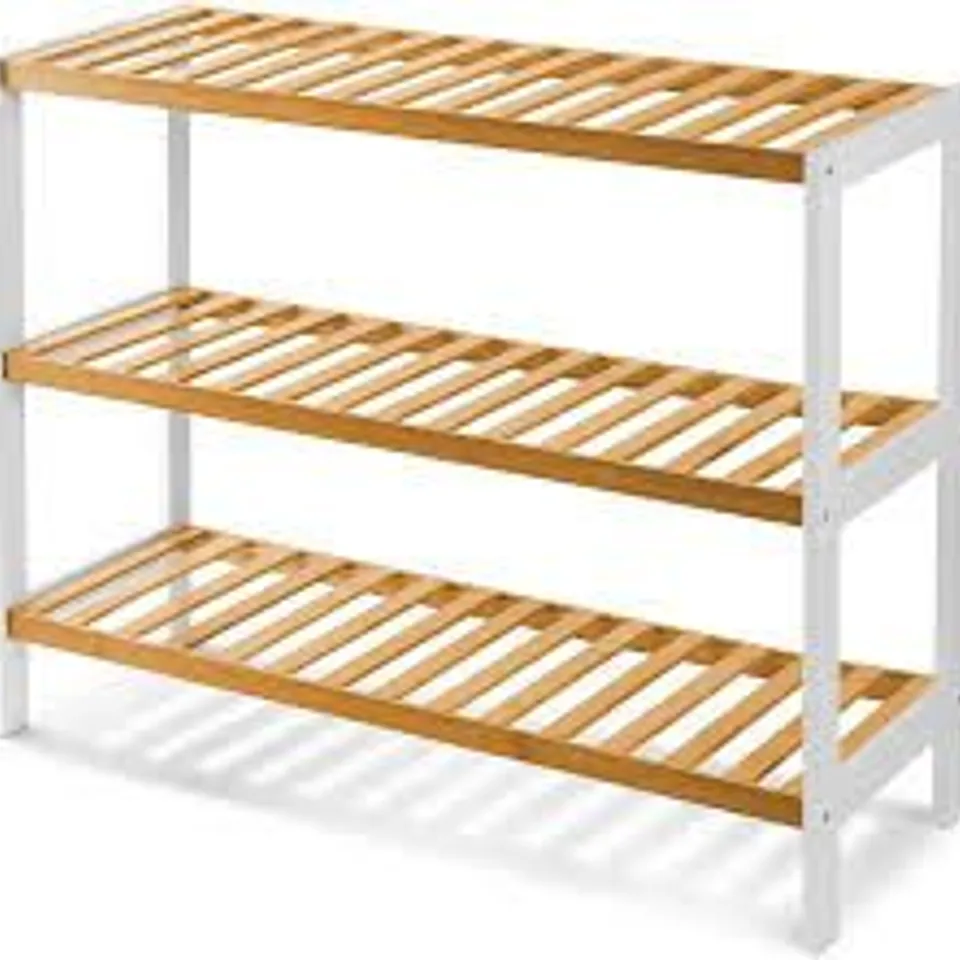 KEPLIN 3 TIER BAMBOO SHOE RACK - WHITE AND NATURAL