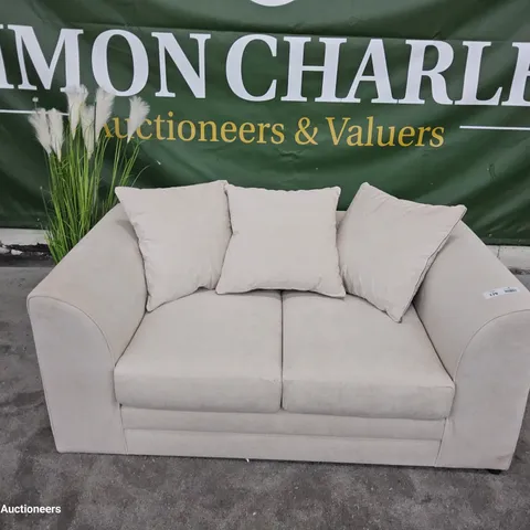 DESIGNER TWO SEATER SOFA WITH SCATTER CUSHIONS NATURAL FABRIC