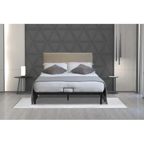 BOXED SALINA METAL BED WITH PLUSH VELVET HEADBOARD - GREY // SIZE: 4'6" (2 BOXES)