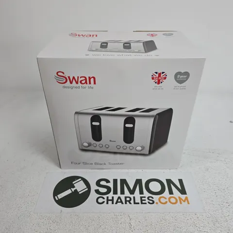 BOXED SWAN FOUR SLICE BLACK TOASTER