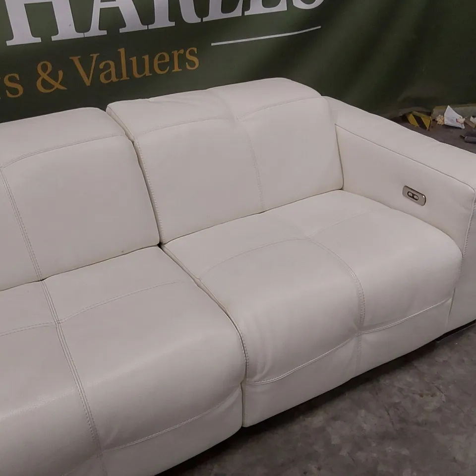 QUALITY DESIGNER ITALIAN MADE SAVVANNE LARGE 4 SEATER ELECTRIC RECLINER LEATHER SOFA - WHITE