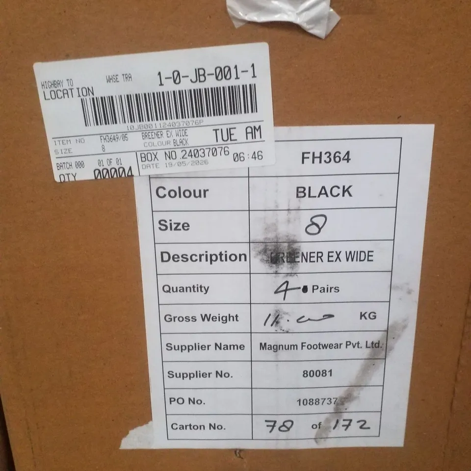 BOX CONTAINING APPROXIMATELY 4 PAIRS OF BRAND NEW SIMPLY BE BLACK BREENER EX WIDE BOOTS - SIZE 8