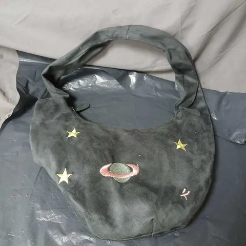 KOI GREY SUEDE-STYLE HANDBAG WITH CELESTIAL EMBROIDERY (STARS & PLANET) 