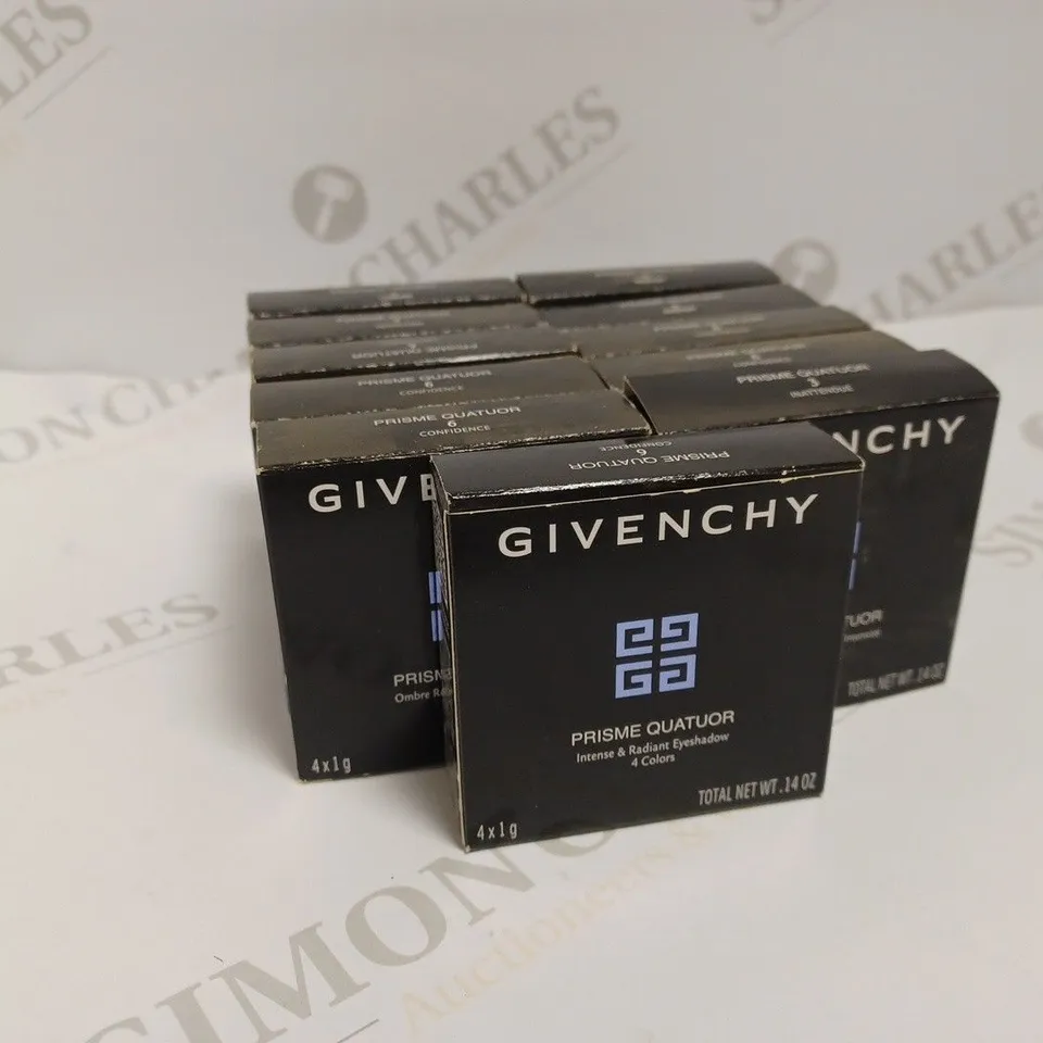 APPROXIMATELY 11 X GIVENCHY PRISME QUATUOR INTENSE & RADIANT EYESHADOW TO INCLUDE CARESSE, CONFIDENCE FRISSION, AND TENTATION SHADES  