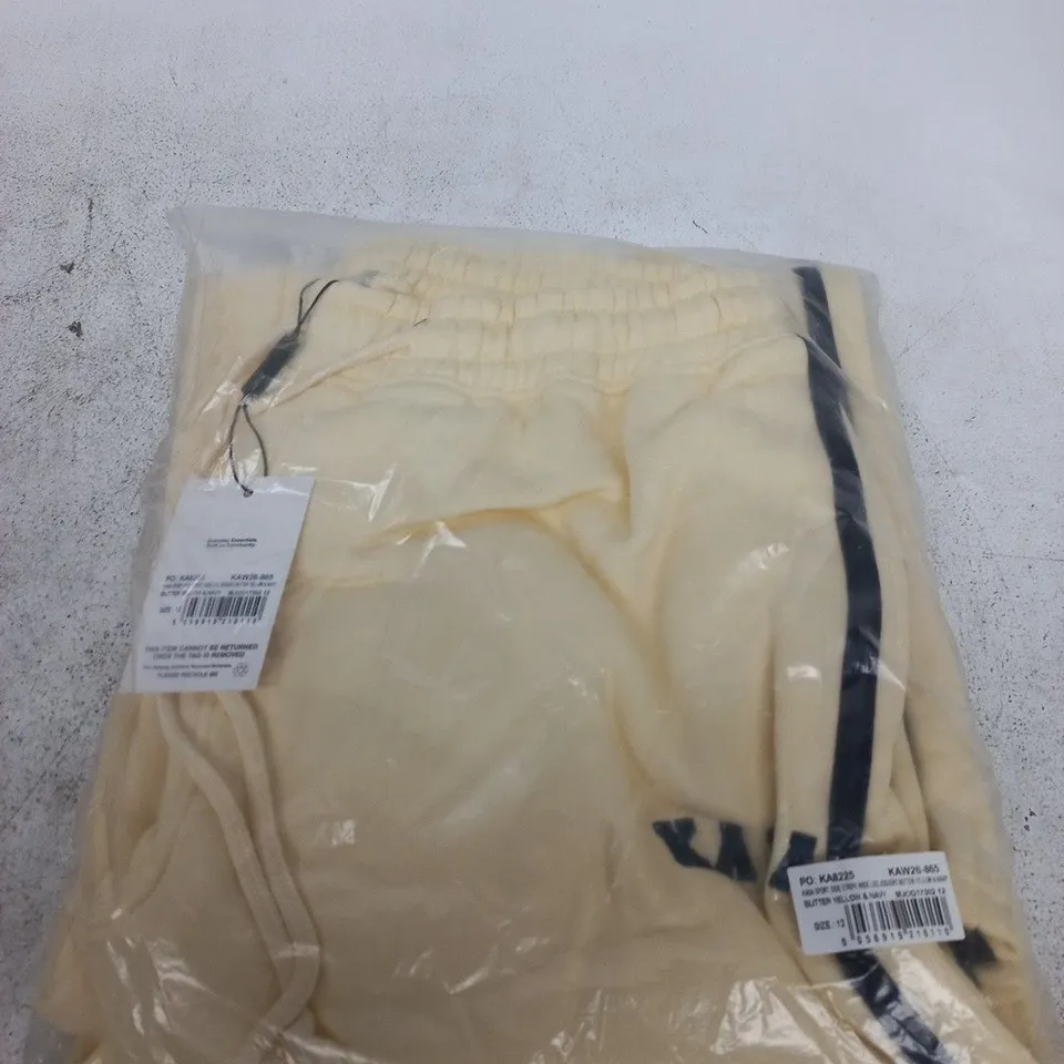 KAILA WOMEN'S JOGGERS - BUTTER YELLOW & NAVY SIDE STRIPE (UK 12)