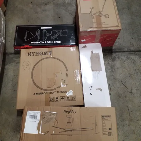 PALLET CONTAINING ASSORTED PRODUCTS INCLUDING SHOWER MIXER, LED CEILING FAN, LED CIRCULAR MIRROR,  WINDOW REGULATOR, KIDS TRICYCLE 