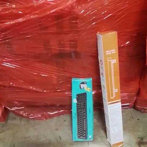 PALLET OF ASSORTED HOUSEHOLD GOODS AND PRODUCTS TO INCLUDE;KEYBOARD,RETRACTABLE SAFETY GATE