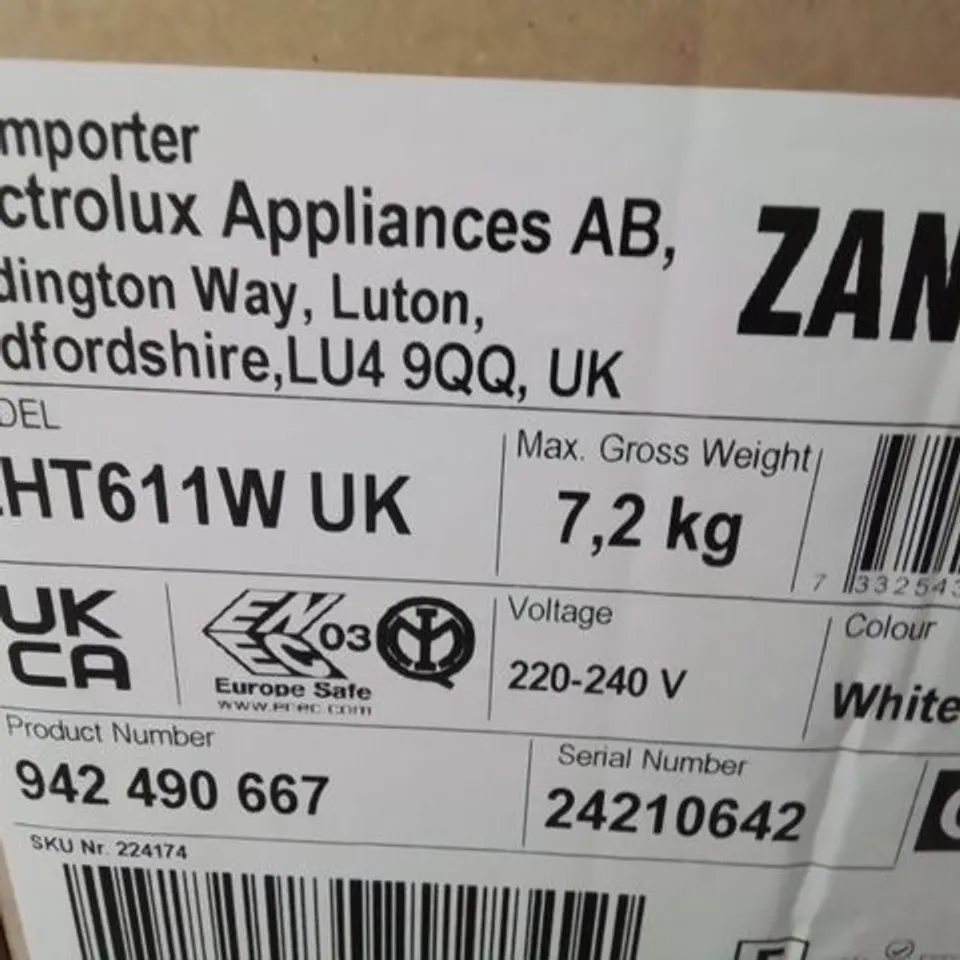 ZANUSSI 60cm VISOR COOKER HOOD WHITE Model ZHT611W RRP £125