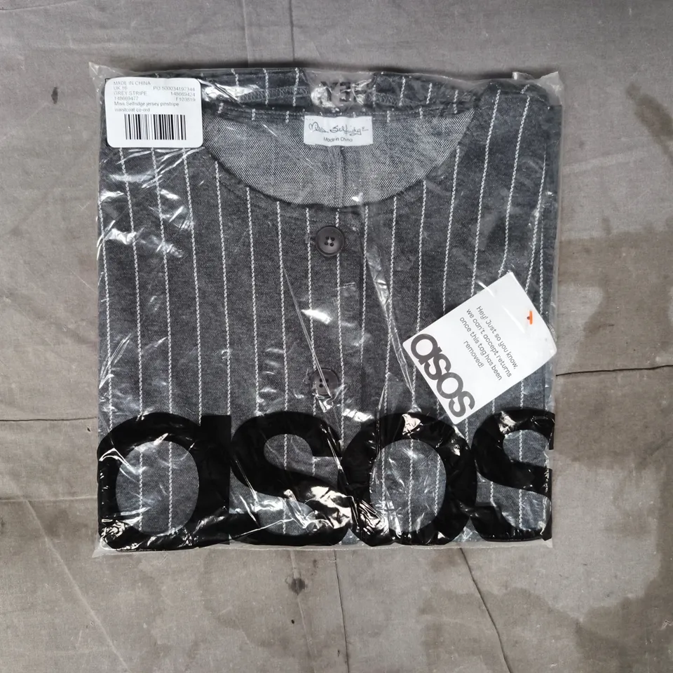 BAGGED MISS SELFRIDGE JERSEY PINSTRIPE WAISTCOAT IN GREY SIZE UK 16