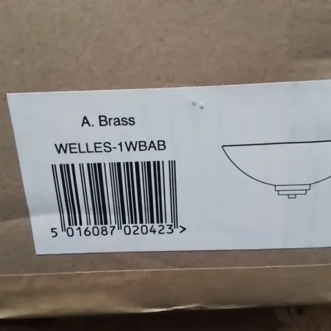 BOXED ENDON LIGHTING WELLES ANTIQUE BRASS WALL LIGHT WITH WHITE GLASS SHADE