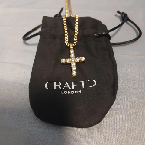 CRAFTD LONDON GOLD-TONE CROSS PENDANT NECKLACE WITH CLEAR CRYSTALS
