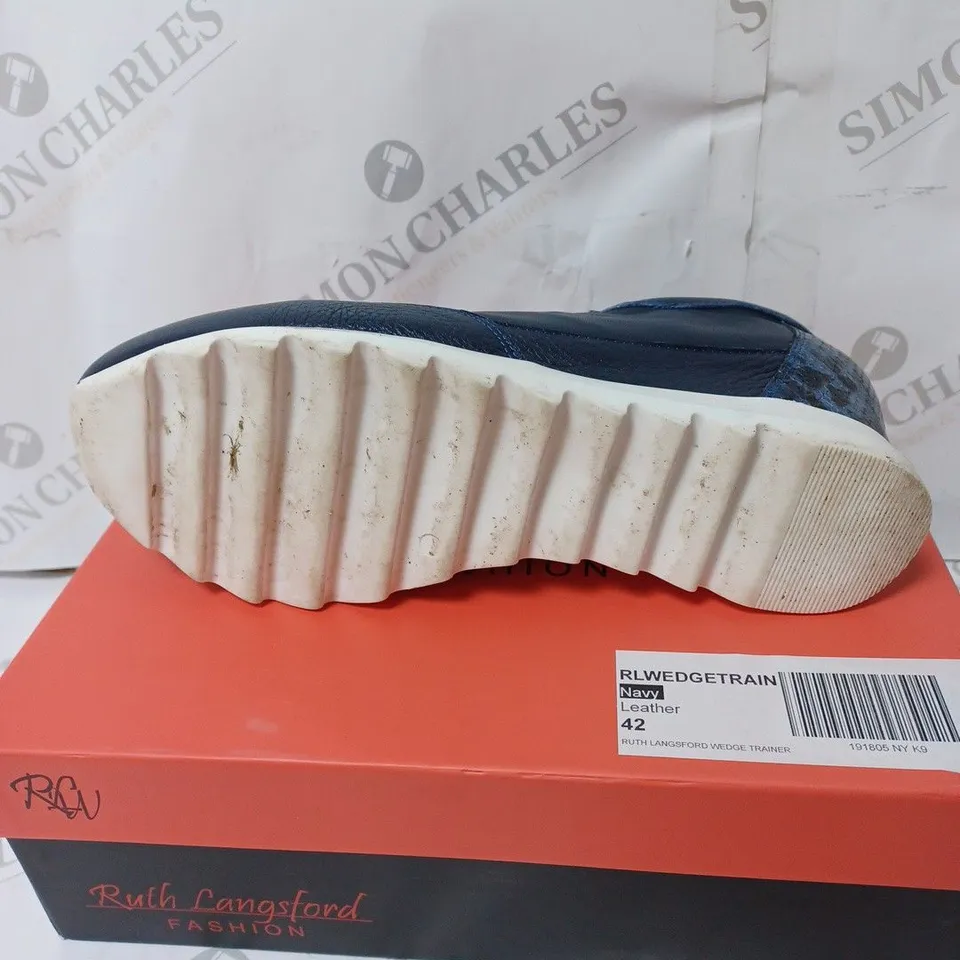 BOXED RUTH LANGSFORD WEDGE TRAINERS, NAVY - SIZE 9 