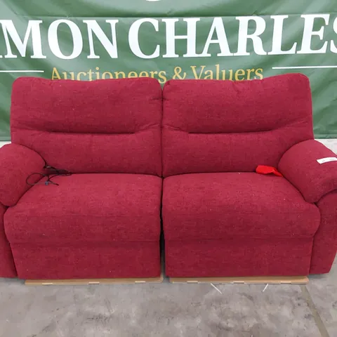 QUALITY BRITISH DESIGNER G PLAN SEATTLE POWER RECLINING THREE SEATER SOFA RUSH CLARET FABRIC