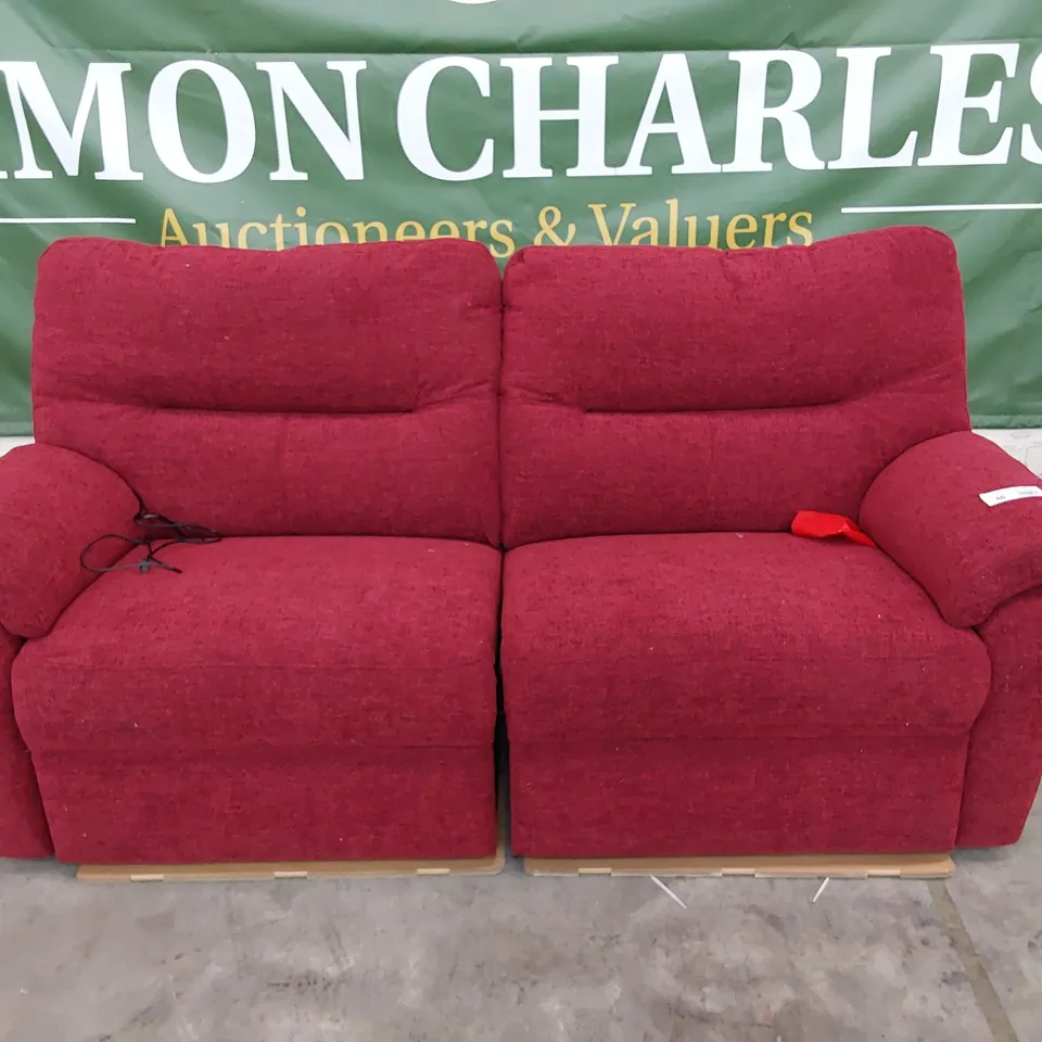 QUALITY BRITISH DESIGNER G PLAN SEATTLE POWER RECLINING THREE SEATER SOFA RUSH CLARET FABRIC 