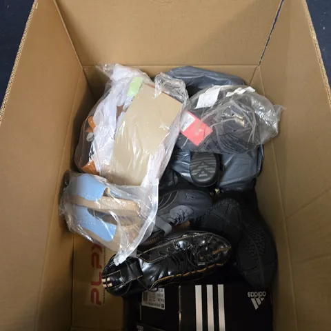 BOX OF APPROXIMATELY 12 PAIRS OF ASSORTED SHOES IN VARIOUS STYLES , COLOURS AND SIZES 