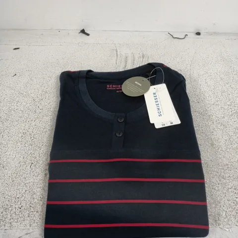 SCHIESSER NAVY LONG PYJAMAS, STRIPED WITH RED BANDS, MEN'S SIZE 38 (INT M)