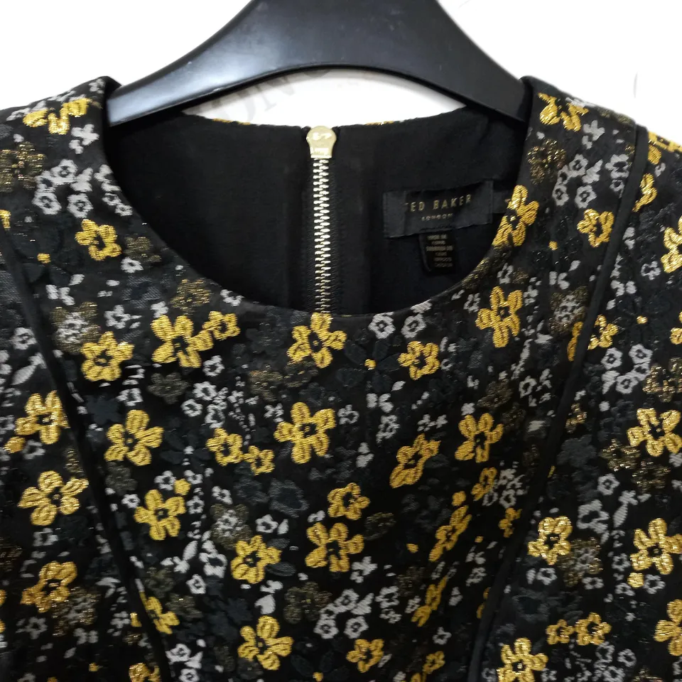 TED BAKER GOLD FLORAL SKATER DRESS - 1