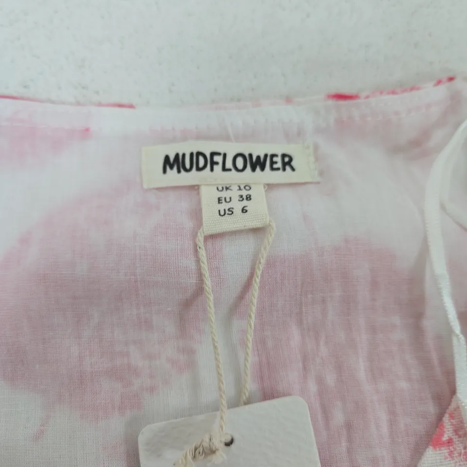 MUDFLOWER BLOUSE– PINK LEAF PRINT, UK 10 (EU 38, US 6)