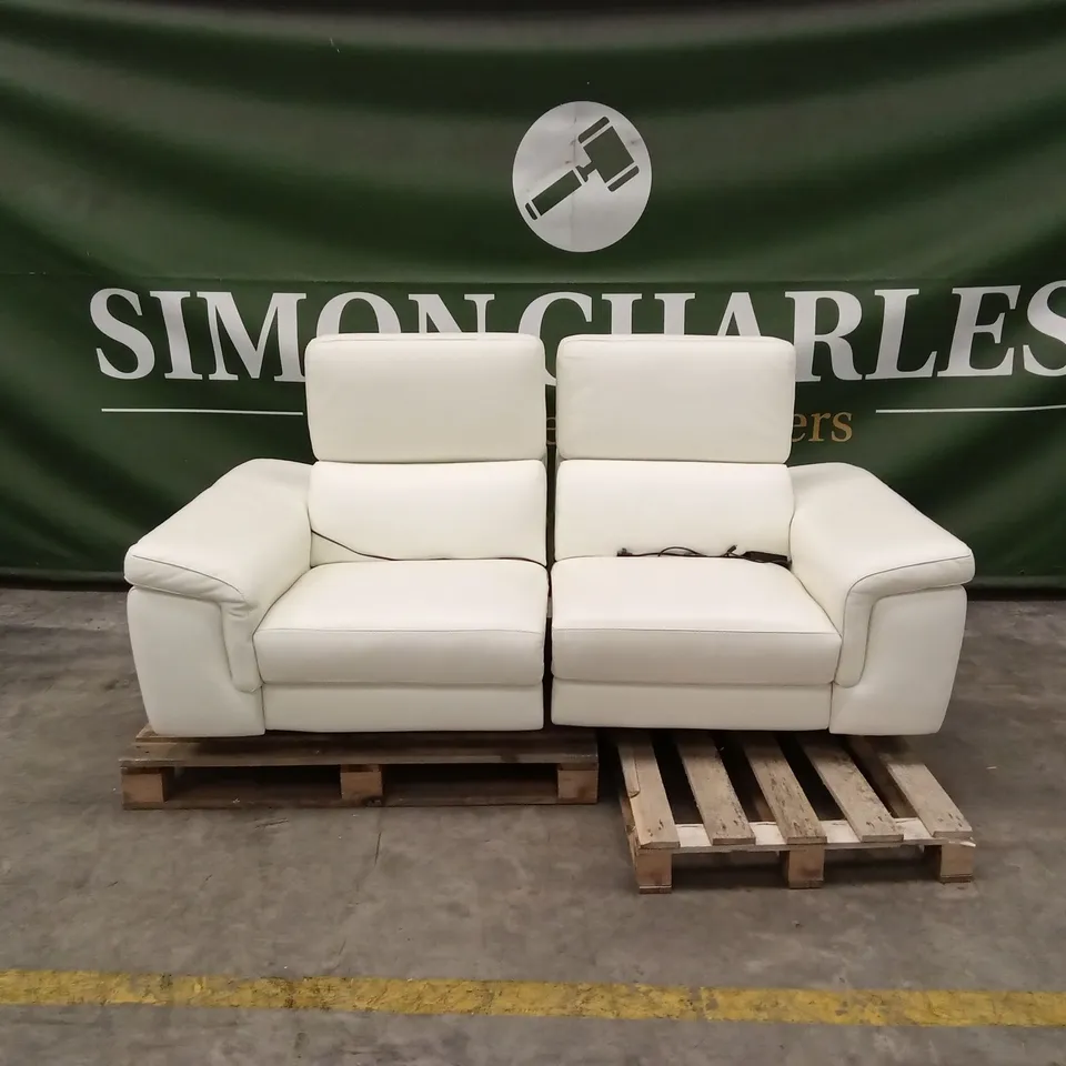 QUALITY DESIGNER ITALIAN MADE FLAVIO 2 SEATER ELECTRIC RECLINER LEATHER SOFA - WHITE