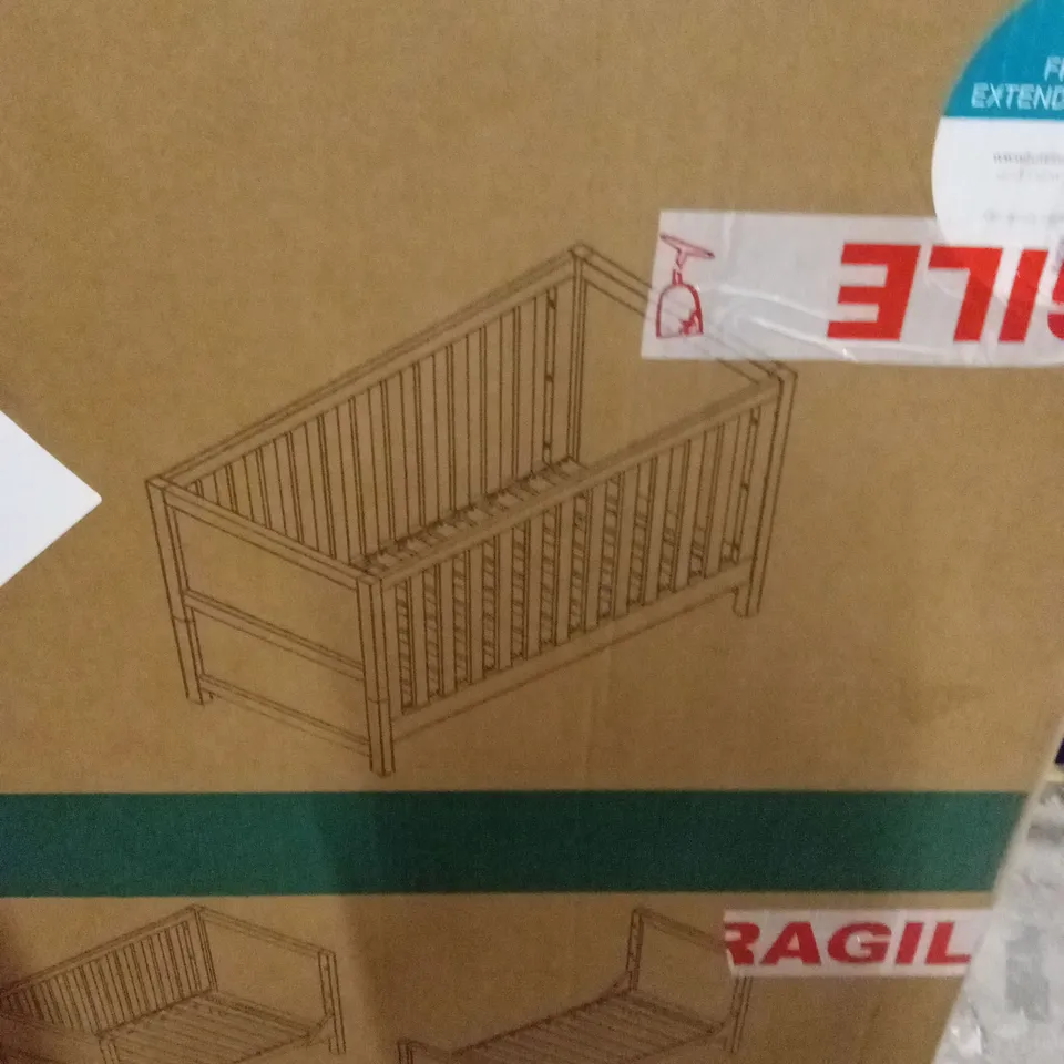 BOXED MODENA COT BED GREY ASH AND WHITE FINISH (2 BOXES)