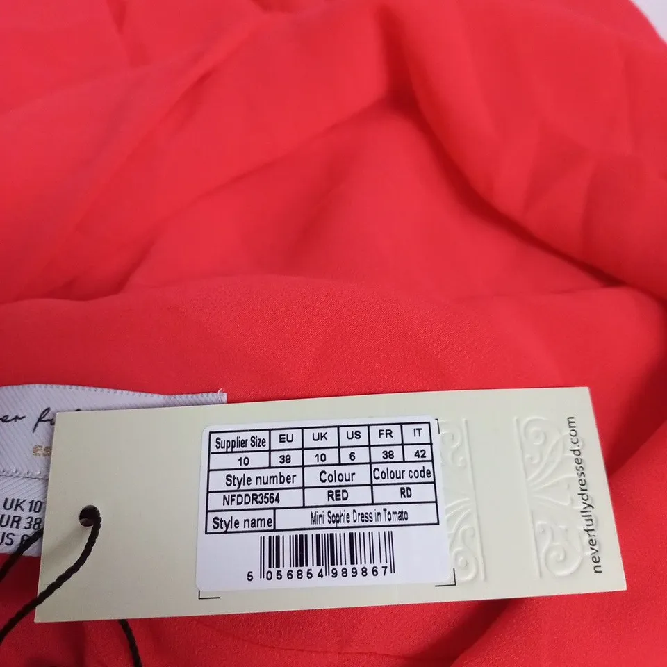 NEVER FULLY DRESSED MINI SOPHIE DRESS IN TOMATO – UK10, RED