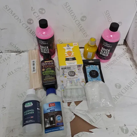 TOTE OF ASSORTED HOUSEHOLD ITEMS TOO INCLUDE PAINT , AIR FRESHENERS , ALCOHOL CLEANER , ETC
