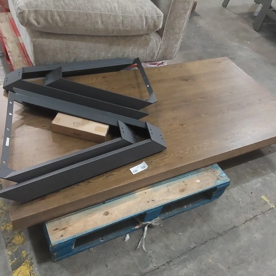 DESIGNER SOLID WOOD TABLE WITH METAL LEGS - REQUIRES ASSEMBLY