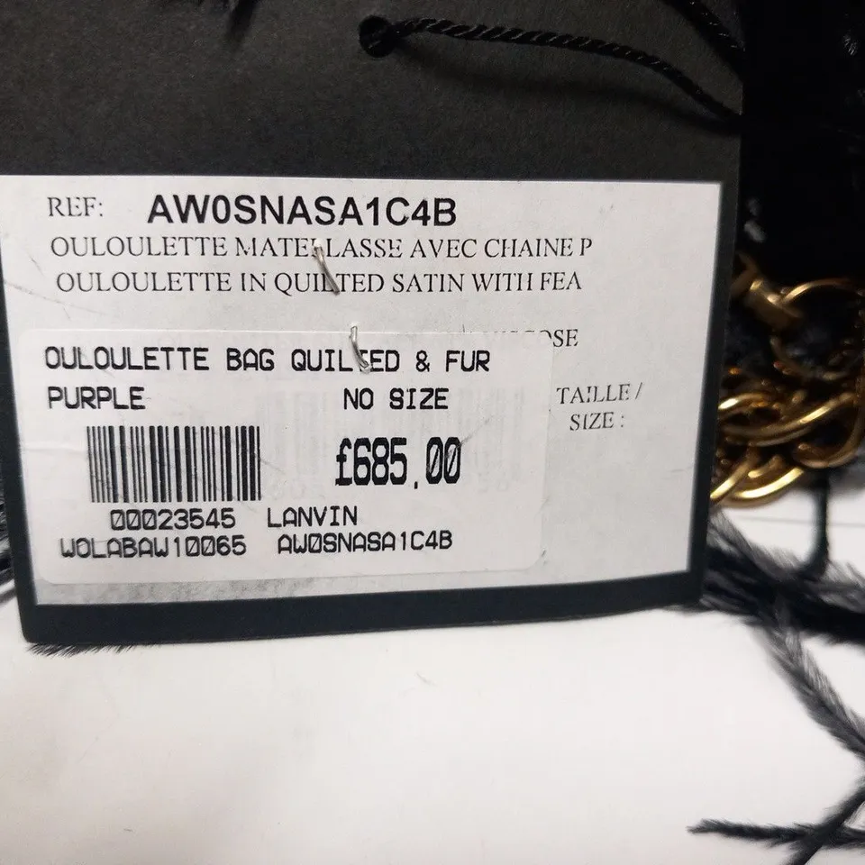 LANVIN PARIS OULOULETTE IN QUILTED SATIN WITH FEATHERS PURPLE
