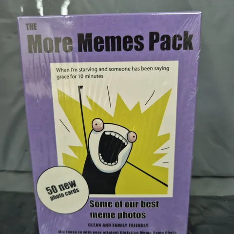 BOX OF APPROXIMATELY 50 SEALED MORE MEMES PHOTO CARD PACKS FOR THE CHRISTIAN MEME GAME