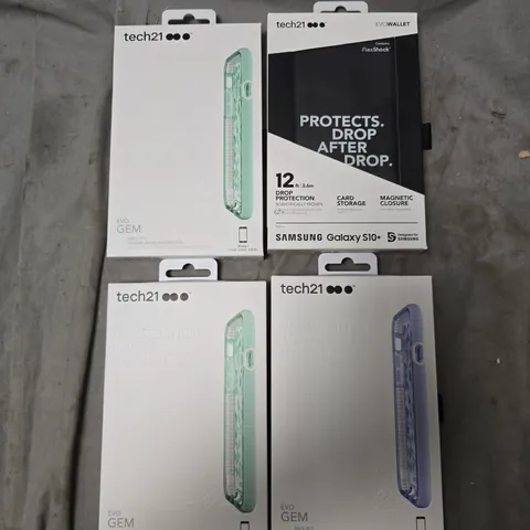APPROXIMATELY 100 ASSORTED TECH21 PHONE CASES/SCREEN PROTECTORS IN VARIOUS SIZES, STYLES & MODELS TO INCLUDE EVOWALLET FOR GALAXY S10+, EVO GEM FOR IPHPNE 7, ETC - COLLECTION ONLY