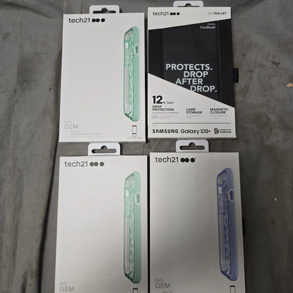 APPROXIMATELY 100 ASSORTED TECH21 PHONE CASES/SCREEN PROTECTORS IN VARIOUS SIZES, STYLES & MODELS TO INCLUDE EVOWALLET FOR GALAXY S10+, EVO GEM FOR IPHPNE 7, ETC - COLLECTION ONLY