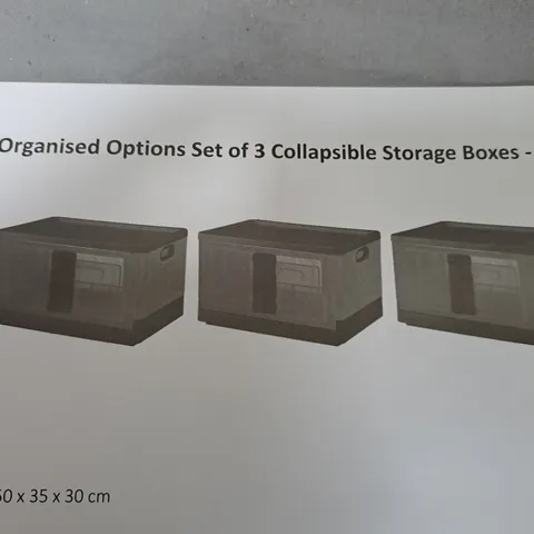 ORGANISED OPTIONS SET OF 3 42L COLLAPSIBLE STORAGE BOXES
