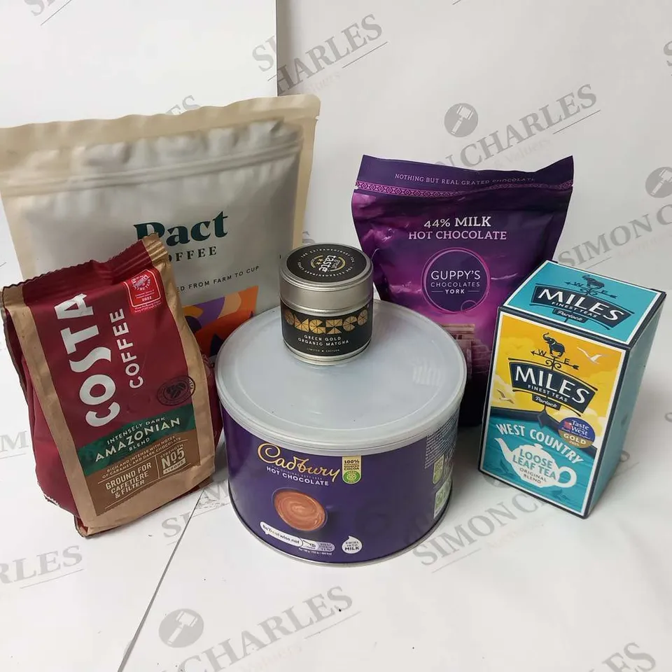 APPROXIMATELY NINE ASSORTED FOOD BASED PRODUCTS TO INCLUDE; CADBURY'S, COSTA COFFEE, PACT COFFEE, MILES AND OMGTEA