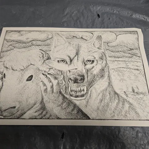 LIMITED EDITION PRINT – WOLF AND A SHEEP IN LANDSCAPE (12/13)