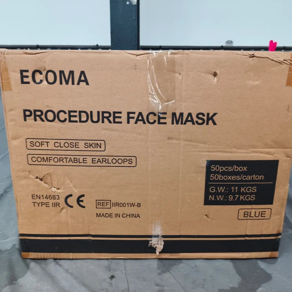 ECOMA PROCEDURE FACE MASKS – BLUE, 50 PCS PER BOX, 50 BOXES PER CARTON